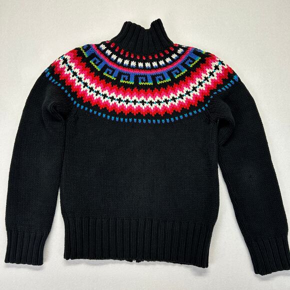 Vtg Tommy Hilfiger Womens M Fair Isle Sweater Cardigan Black Full Zip Cotton Bln - Picture 4 of 16